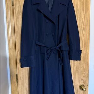 Lilli Ann Vintage Blue Buttoned Wrap Trench Coat with Notched Collar